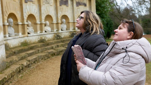 Visitors by the Temple of British Worthies at Stowe, Buckinghamshire